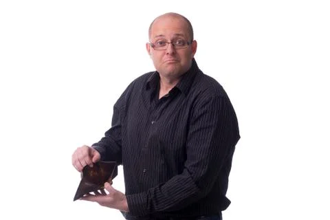 Caucasian guy with an empty wallet in the hands Stock Photos