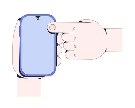 Caucasian hand tapping phone screen instruction graphic Stock Illustration