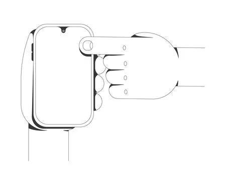 Caucasian hand tapping phone screen line tutorial graphic 스톡 일러스트