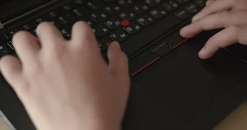Caucasian kid hands type on keyboard. Boy use laptop computer. 4K 10-bit Vídeo Stock 345221302
