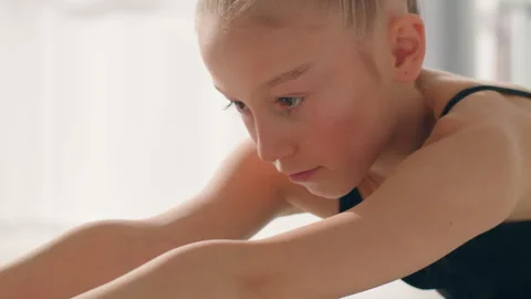 Caucasian little girl young female ballerina gymnast dancer sport kid child Stock Footage 276450326