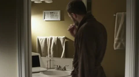 Caucasian Male Brushing Teeth 02 Видео 10751753