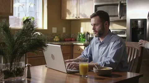Caucasian Male Working In Kitchen Happy Stock Footage
