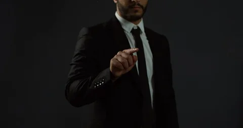 Caucasian man checking the geolocation while using futuristic green 3D gologram Stock Footage 97728747