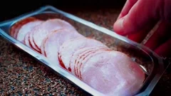 Deli Slicer Cutting Chipped Ham, Stock Video