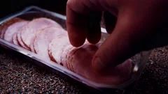 Deli Slicer Cutting Chipped Ham, Stock Video