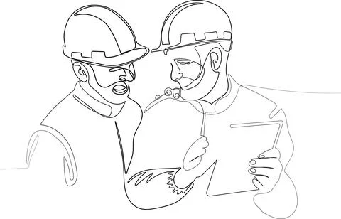 Caucasian man with helmet on head using tablet Stock Illustration