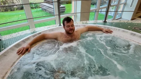 Caucasian Man in Jacuzzi Spa Stock Footage 293243700