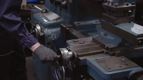 Caucasian man machine technician perform mechanical check to perfection of work Stock-Footage 196437357
