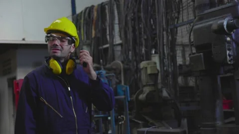 Caucasian man machine technician perform mechanical check to perfection of work Stock Footage 196437447