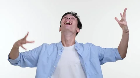 Caucasian Man Making It Rain Money on White Background 스톡 동영상 254502550