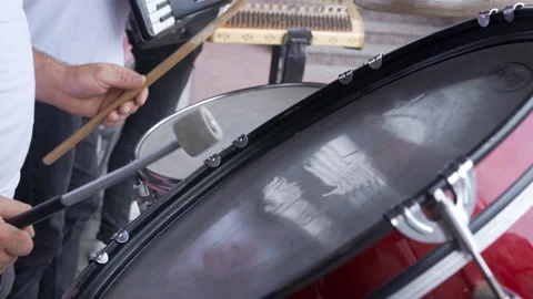 Caucasian man playing the drum. Stock Footage 161337991