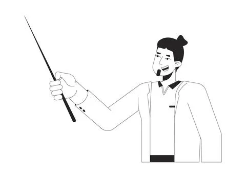 Caucasian man teacher holding pointer black and white 2D line cartoon charact 스톡 일러스트