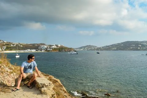 Caucasian man from Uruguay admiring the sea view Stock Photos