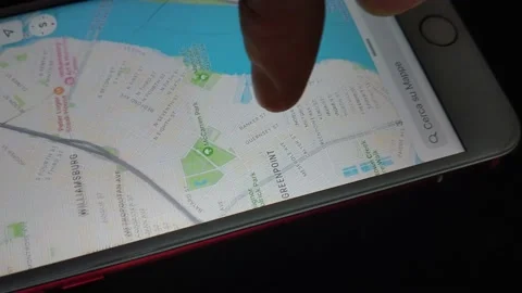 Caucasian man use iphone device with gps application. gps maps communication. 스톡 동영상 236358767