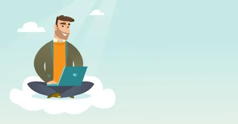 Caucasian man using cloud computing technologies. Illustrazione stock