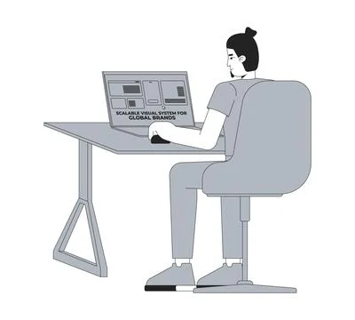 Caucasian man using scalable visual system for brand consistency line character Stockillustratie