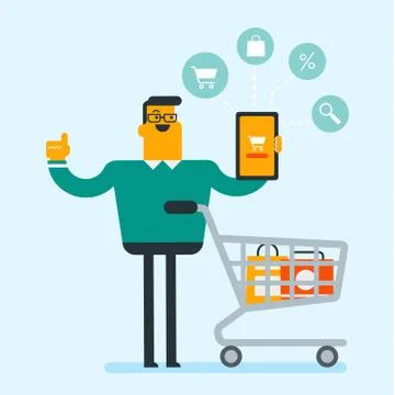 Caucasian man using tablet for online shopping. Illustrazione stock