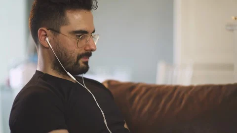 Caucasian man working from home with computer, work inside, during covid-19 Stock Footage 129866360