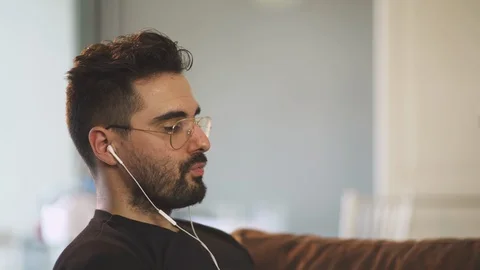 Caucasian man working from home with computer, work inside, during covid-19 Stock-Footage 129866373