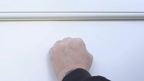 Caucasian Man's hand Knocking on the front door - Super Slow motion Stock Footage 128376210