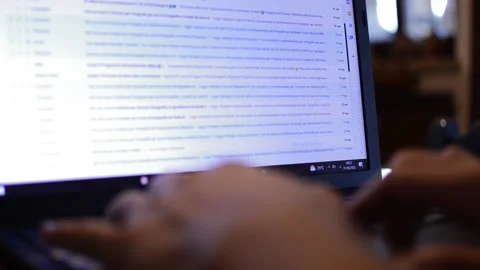 Caucasian man's hand scrolling google email app on his laptop. laptop e mail. 库存影片 206039724