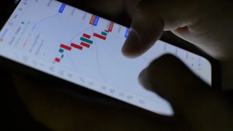 Caucasian man's hand using phone for trading business Video stock 201420179