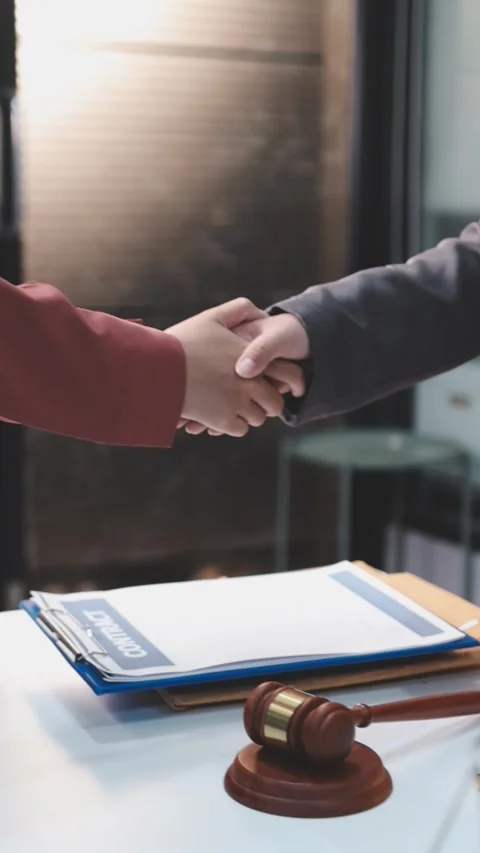 Caucasian middle aged man shaking hands with Caucasian young adult woman du.. Stock Footage 341615358