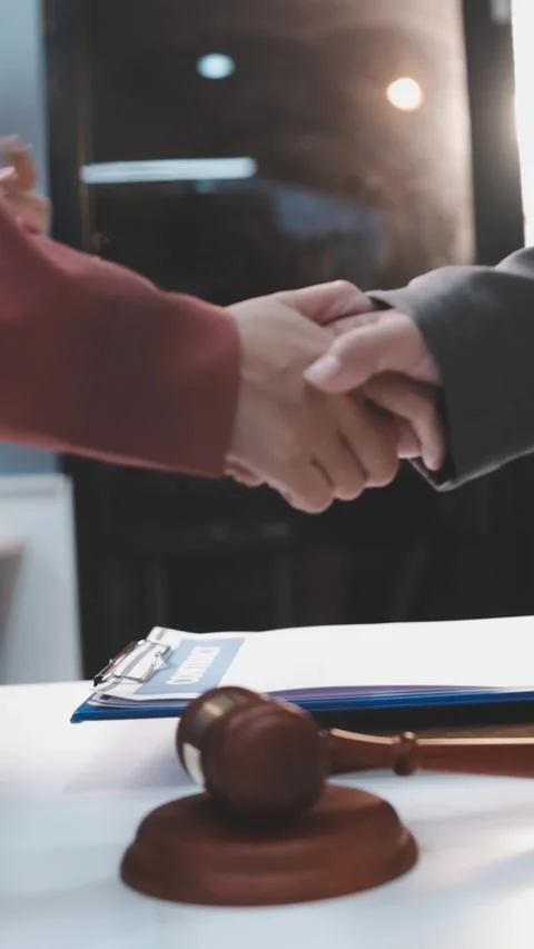 Caucasian middle aged man shaking hands with Caucasian young adult woman du.. Stock Footage 341615588