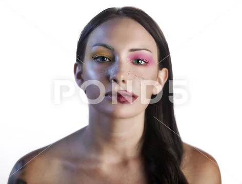 Caucasian model with great skin tries new poses for a beauty cosmetic line Stock Photos