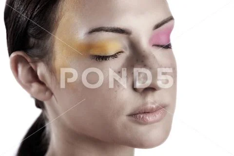 Caucasian model with great skin tries new poses for a beauty cosmetic line Stock Photos