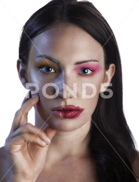 Caucasian model with great skin tries new poses for a beauty cosmetic line Stock Photos