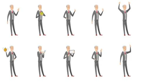 Caucasian old businessman vector illustrations set Stock Illustration