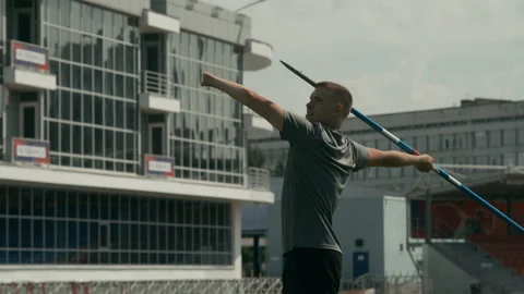 Caucasian Para-Athlete with Disability Practicing Javelin Throwing Video stock 297950676