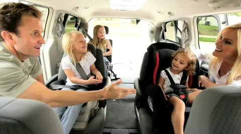Caucasian Parents Daughters Car Weekend Outing Stock Footage