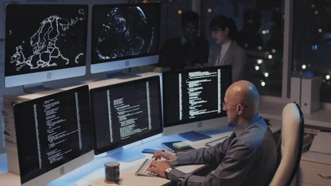 Caucasian Programmer Coding in Office Stock Footage 171059083