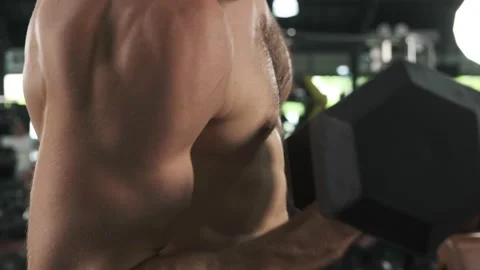 Caucasian sport man exercising using weight lifting in fitness. Stock Footage 152365555