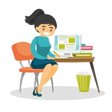 Caucasian student using a computer for education. Stock Illustration