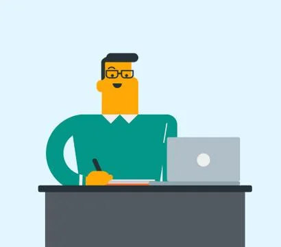 Caucasian student using a laptop for education. Stock Illustration