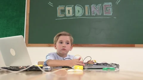 Caucasian student working on electronic board while sitting at class. Pedagogy. Stock Footage 269710084
