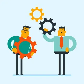 Caucasian white business men assembling gears. Stock Illustration
