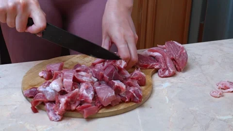 Caucasian Woman Methodically Preparing Chopped Meat For Meal Stock Footage 328495473