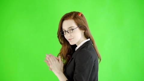 Caucasian woman studio greenscreen isolated sexy skinny 20s 4k business Stock Footage