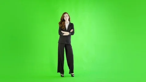 Caucasian woman studio greenscreen isolated sexy skinny 20s 4k business Stock Footage
