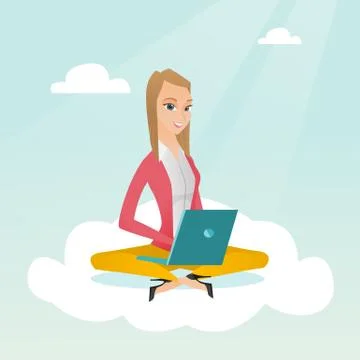 Caucasian woman using cloud computing technologies Stock Illustration
