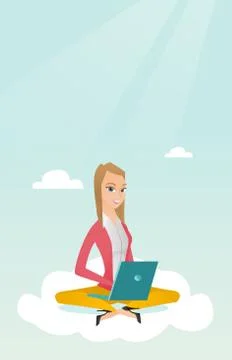 Caucasian woman using cloud computing technologies Stock Illustration