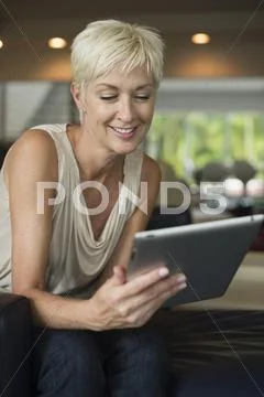 Caucasian Woman Using Digital Tablet