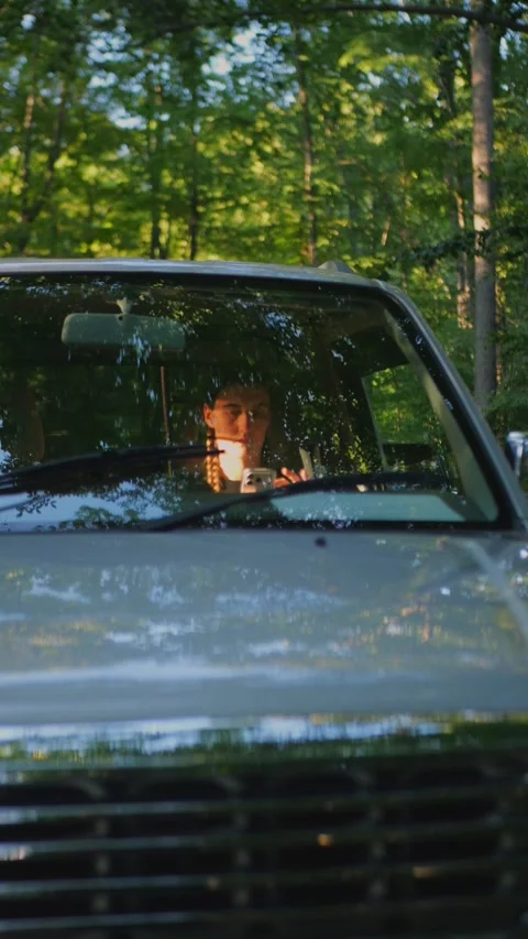 Caucasian woman using smartphone inside a parked... Stock Footage 341613238