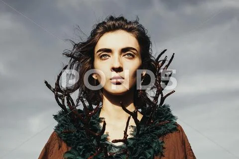 Caucasian woman wearing branch necklace Stock Photos