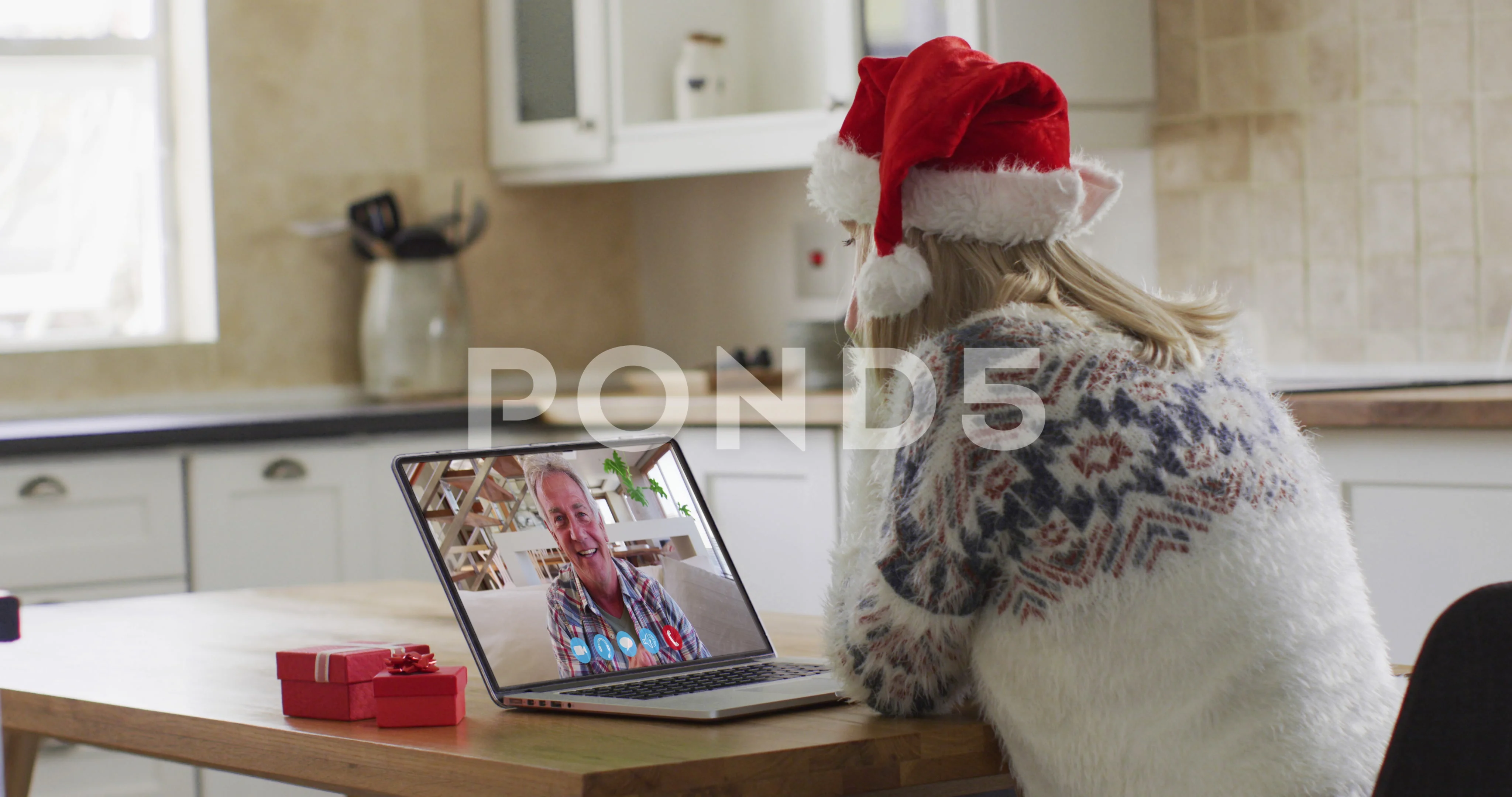 Caucasian woman wearing santa hat using , Stock Video